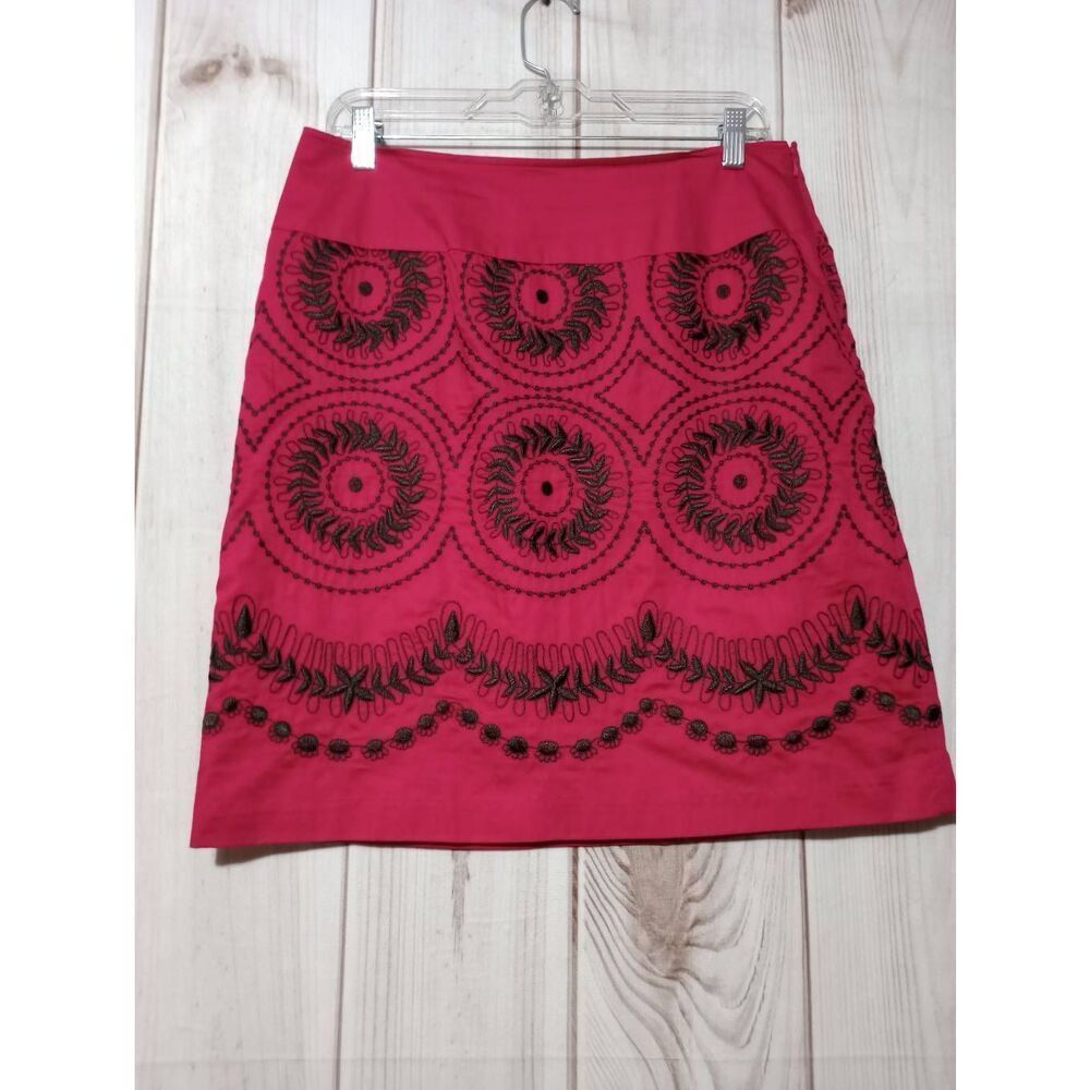 Liz Claiborne Skirt Ladies 10 Pink Black‎ Embroidered Pencil